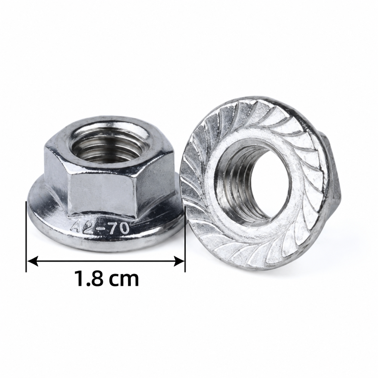 Flange nut showing a maximum 1.8 cm diameter