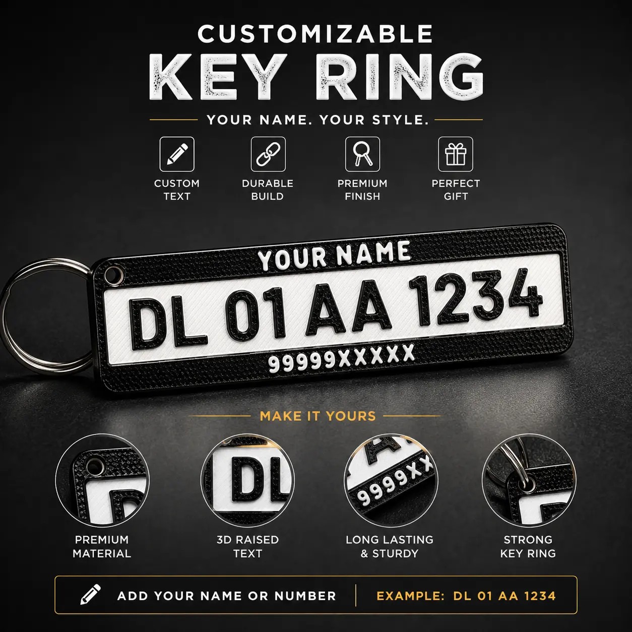 Customizable Numberplate Key Ring