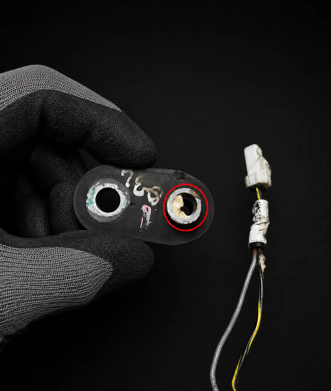 Stock connector and rubber seal removed from the indicator slot