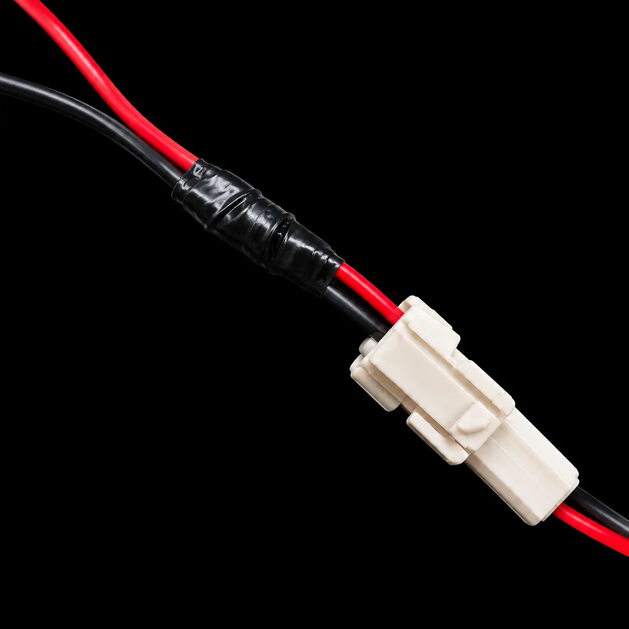Wires joined and taped into the connector — option 1